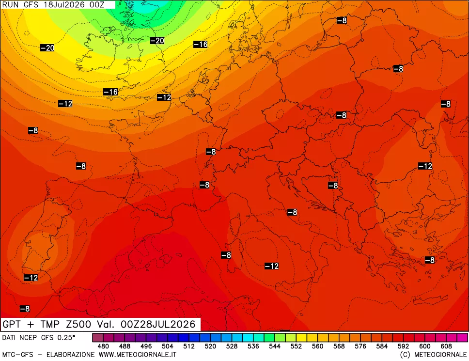 mappa 500 hPa GPT + Temp