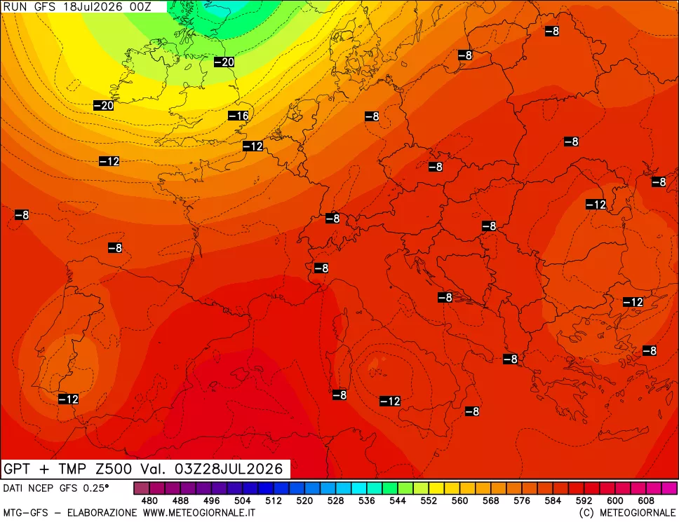 mappa 500 hPa GPT + Temp