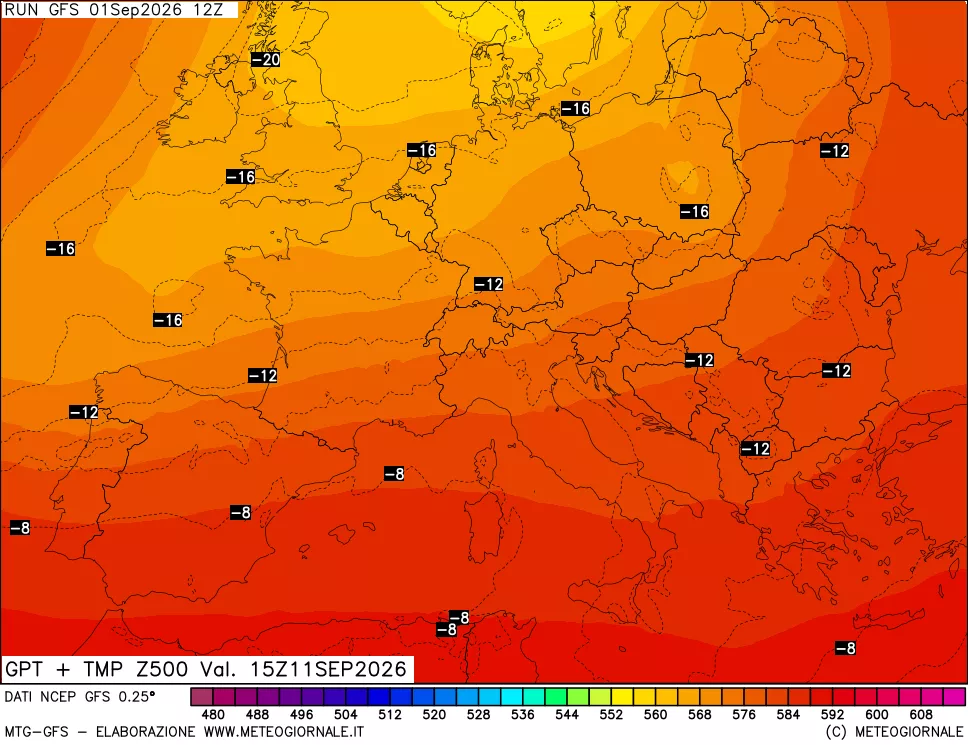 mappa 500 hPa GPT + Temp