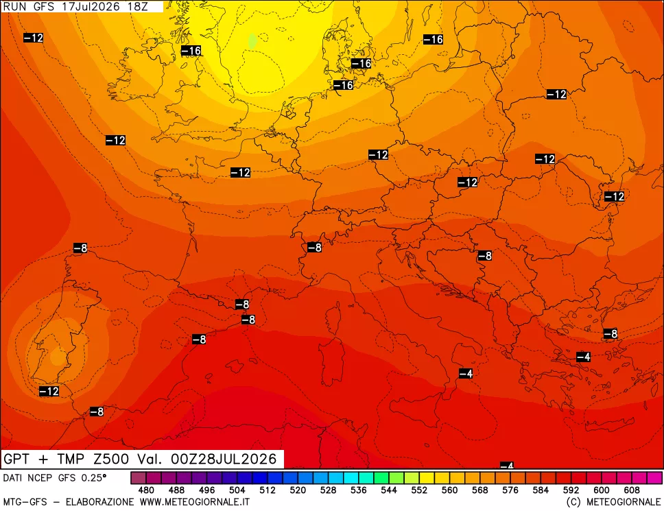 mappa 500 hPa GPT + Temp