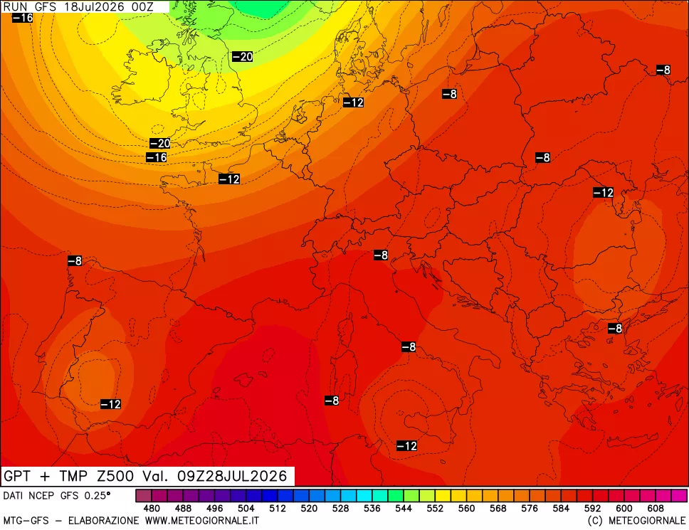 mappa 500 hPa GPT + Temp