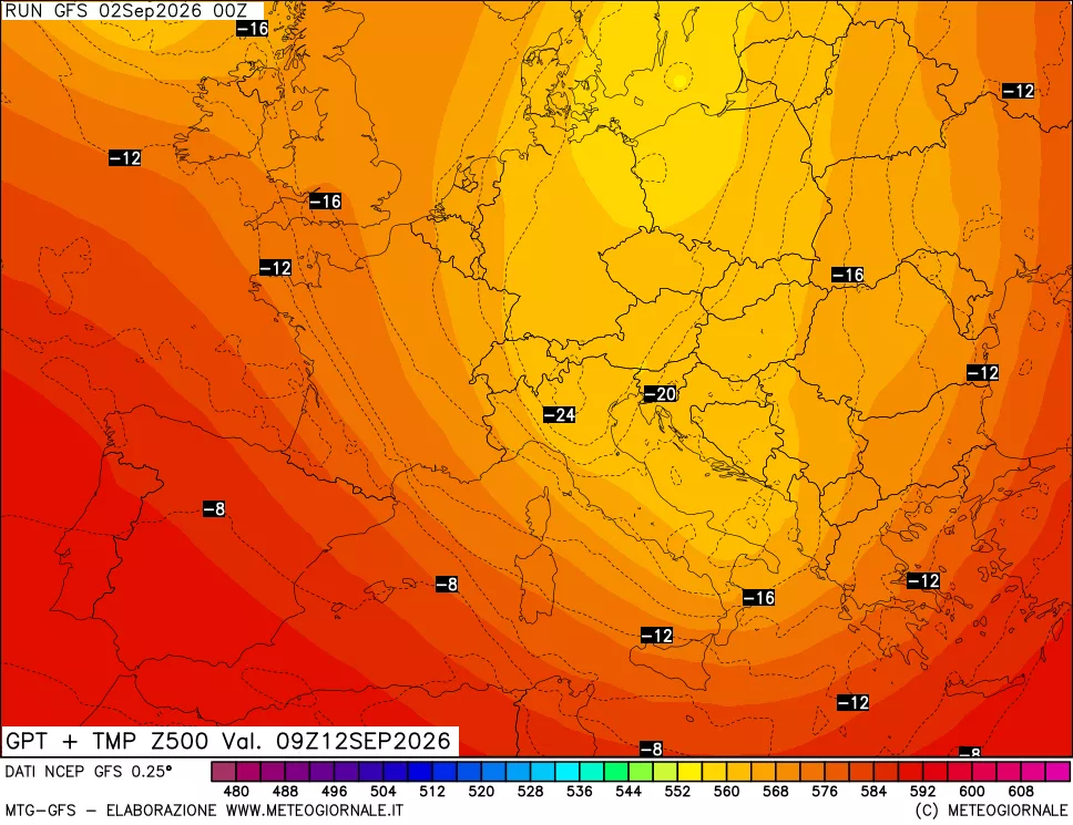 mappa 500 hPa GPT + Temp
