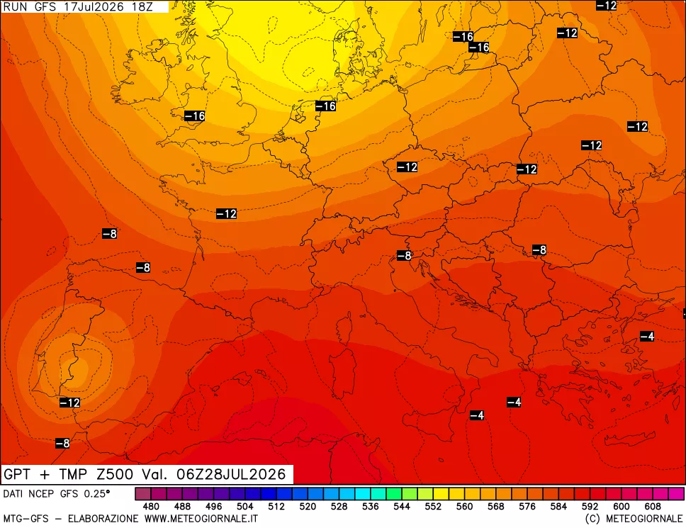 mappa 500 hPa GPT + Temp