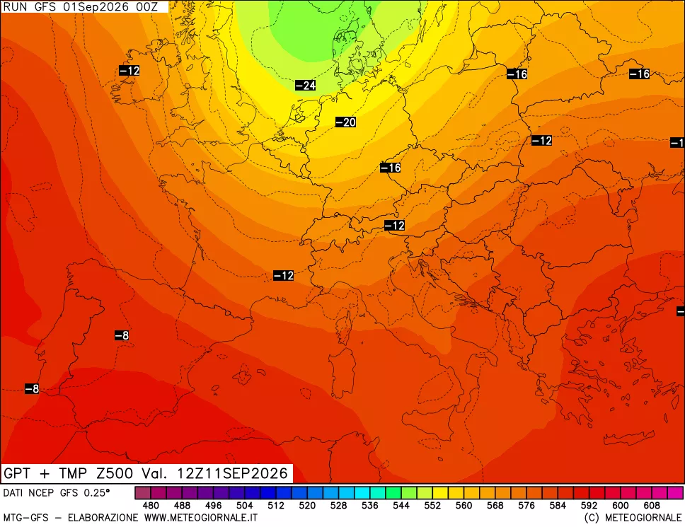 mappa 500 hPa GPT + Temp