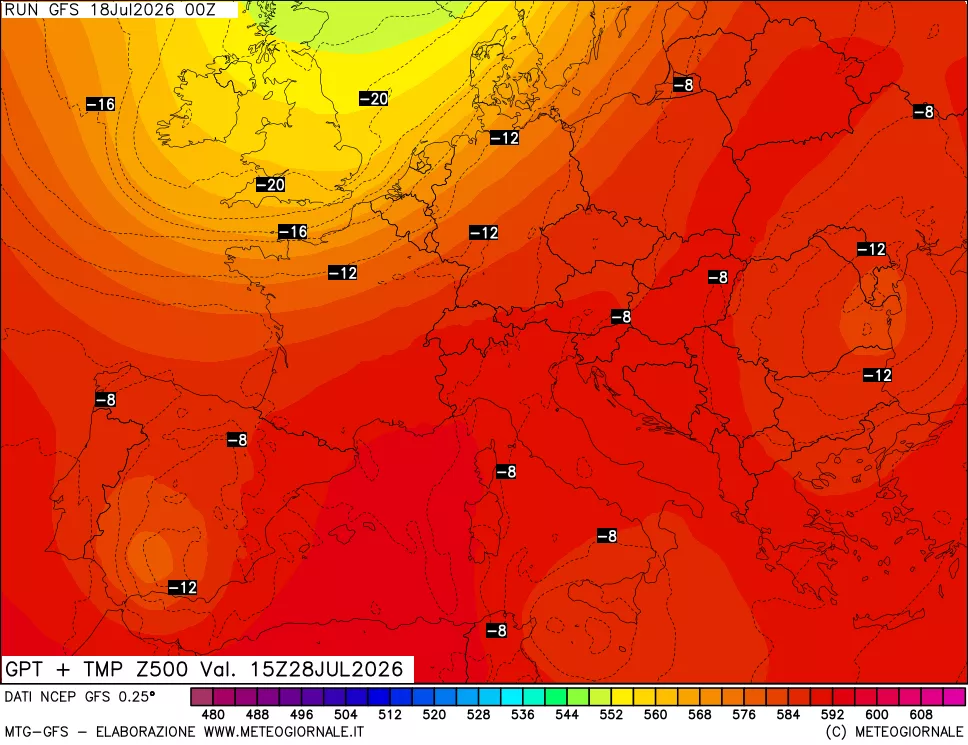 mappa 500 hPa GPT + Temp