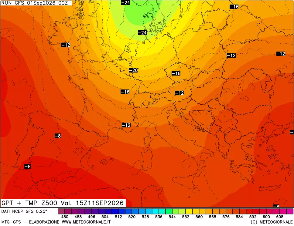 mappa 500 hPa GPT + Temp