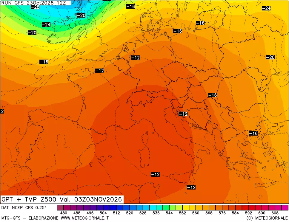 mappa 500 hPa GPT + Temp