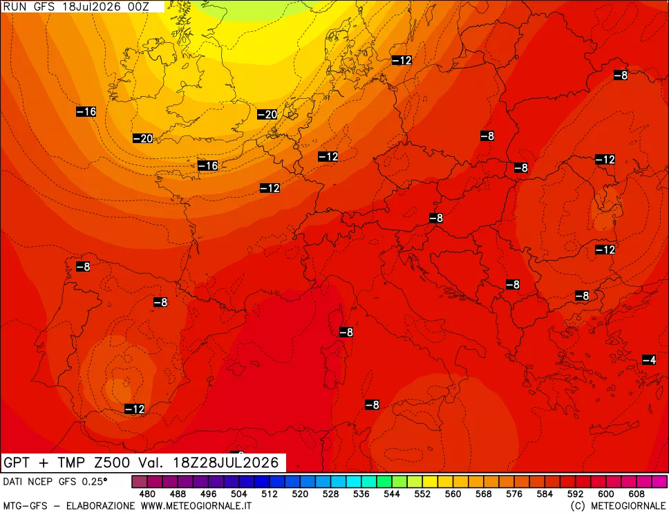 mappa 500 hPa GPT + Temp