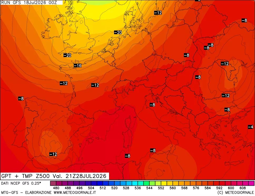 mappa 500 hPa GPT + Temp