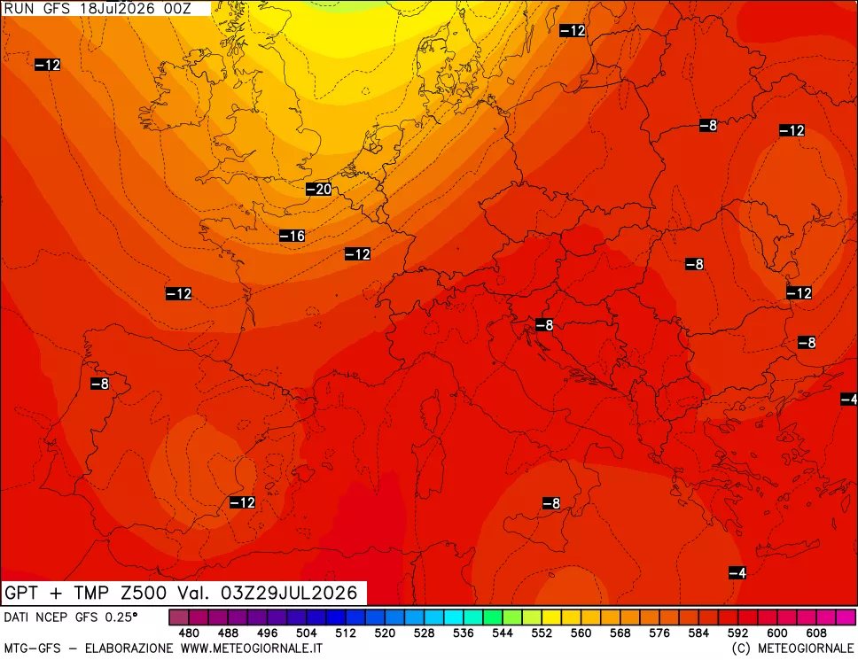 mappa 500 hPa GPT + Temp