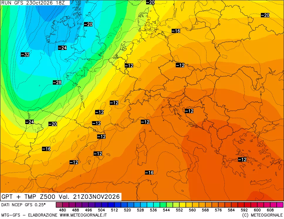 mappa 500 hPa GPT + Temp