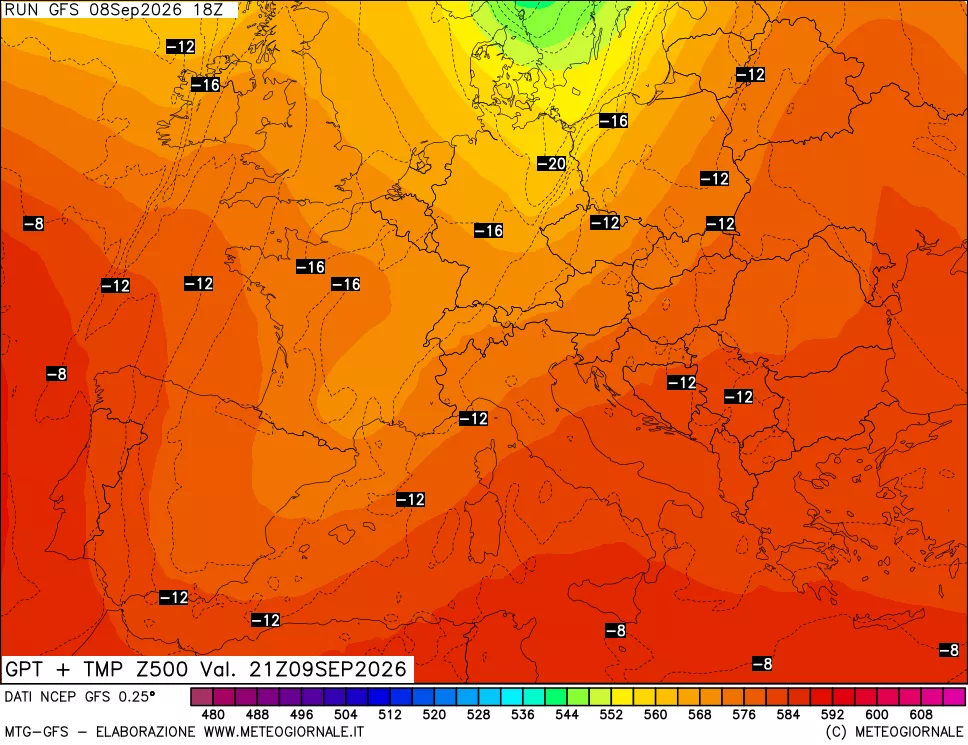 mappa 500 hPa GPT + Temp