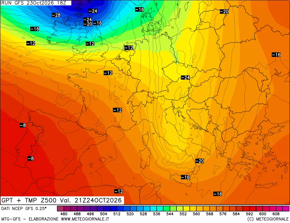 mappa 500 hPa GPT + Temp