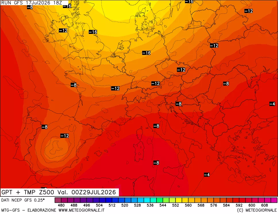 mappa 500 hPa GPT + Temp