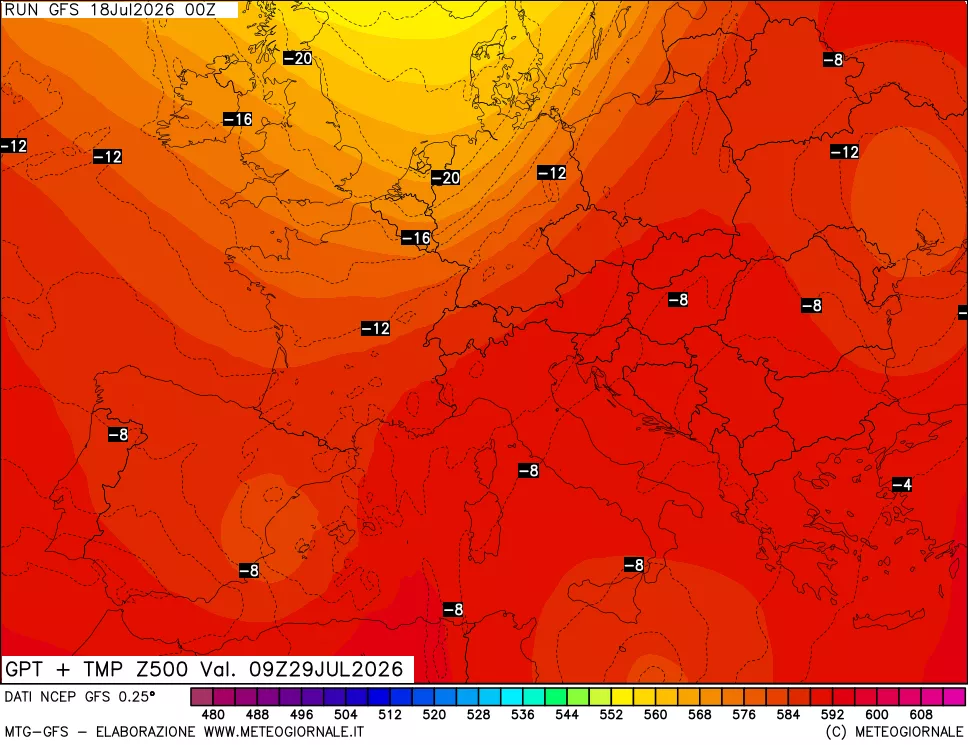 mappa 500 hPa GPT + Temp
