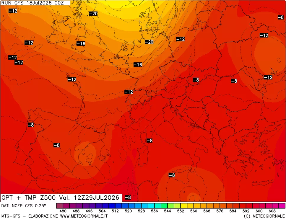 mappa 500 hPa GPT + Temp