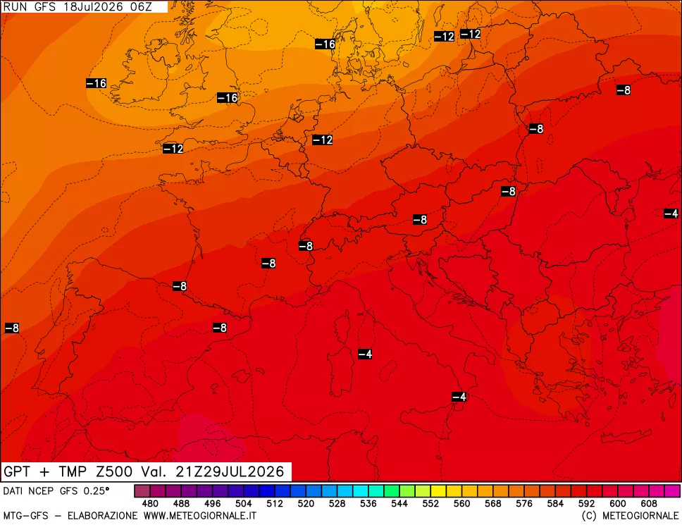mappa 500 hPa GPT + Temp