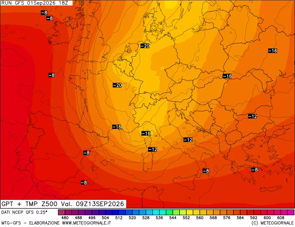 mappa 500 hPa GPT + Temp