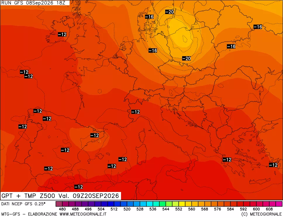mappa 500 hPa GPT + Temp