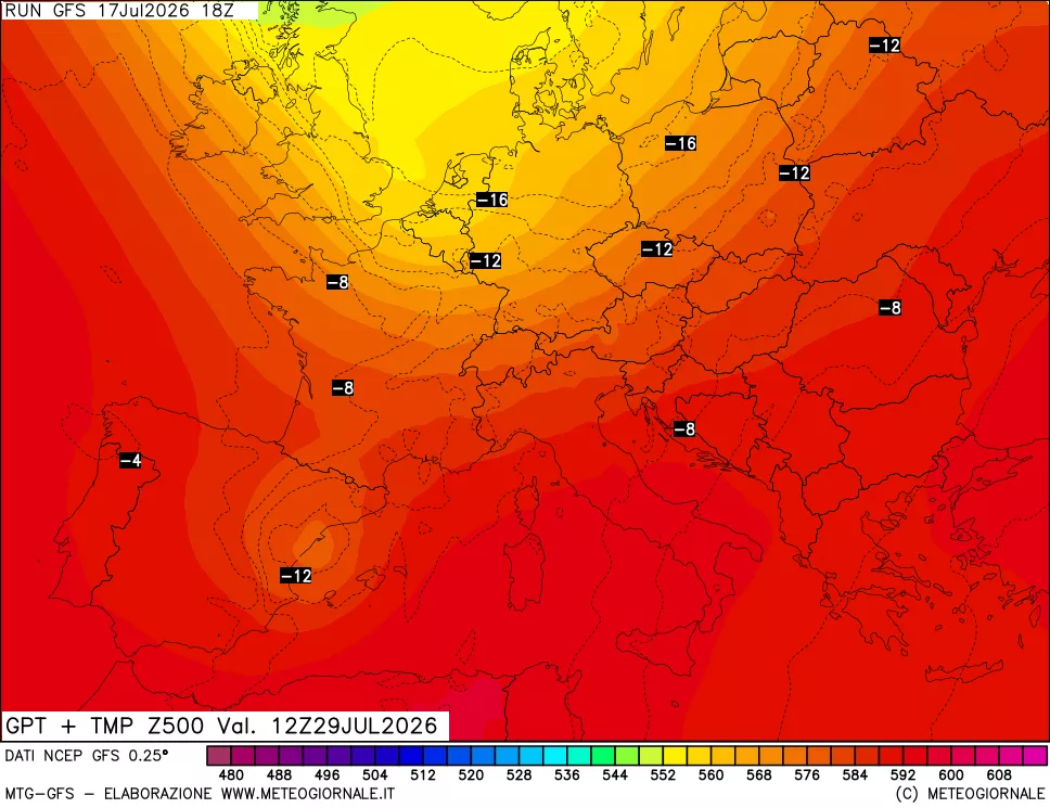 mappa 500 hPa GPT + Temp