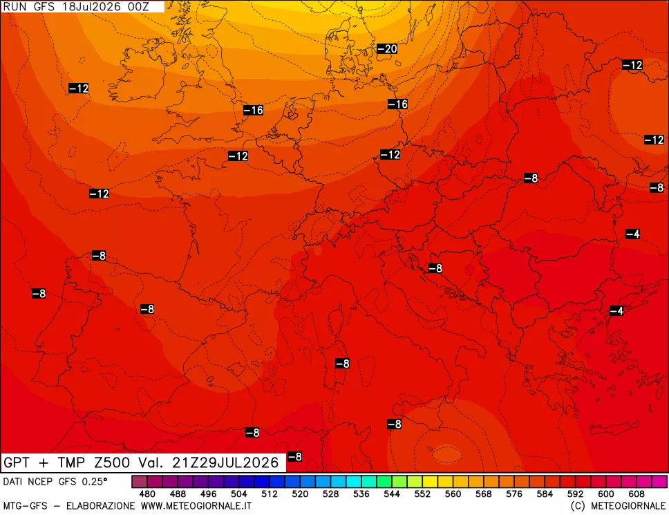 mappa 500 hPa GPT + Temp
