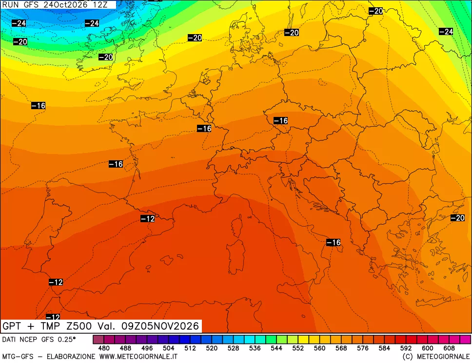 mappa 500 hPa GPT + Temp