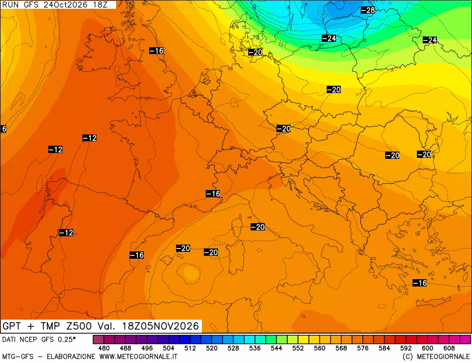 mappa 500 hPa GPT + Temp