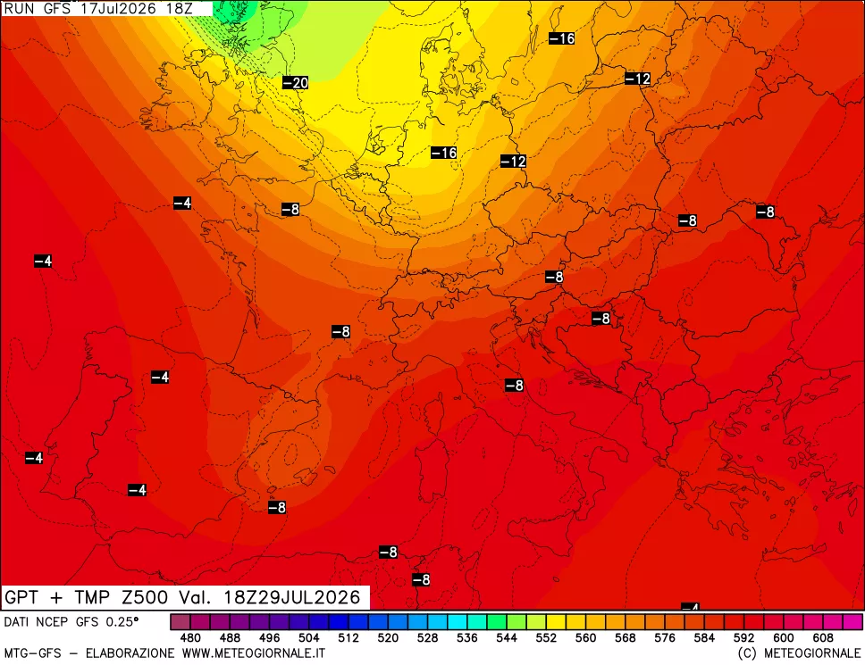 mappa 500 hPa GPT + Temp