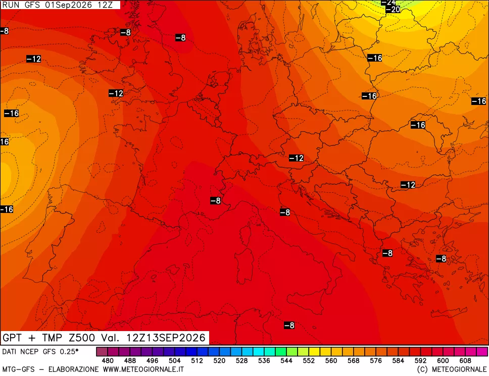 mappa 500 hPa GPT + Temp