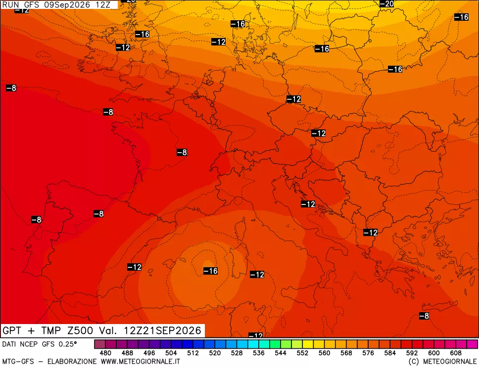 mappa 500 hPa GPT + Temp