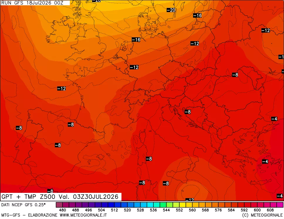 mappa 500 hPa GPT + Temp