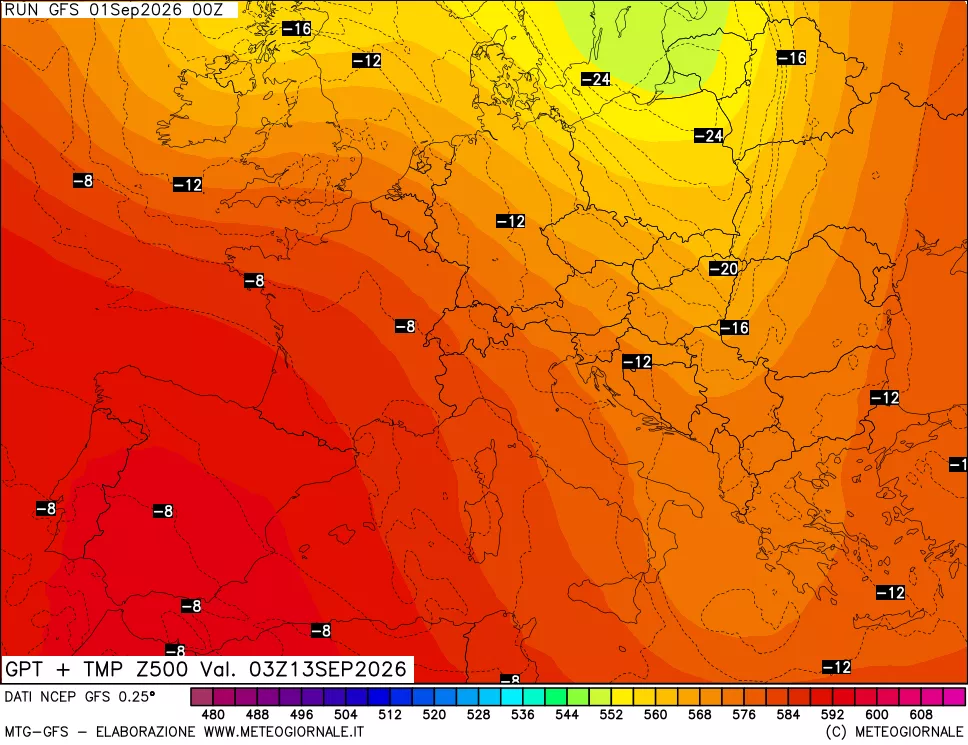 mappa 500 hPa GPT + Temp