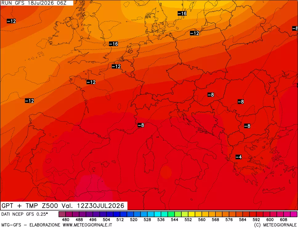 mappa 500 hPa GPT + Temp