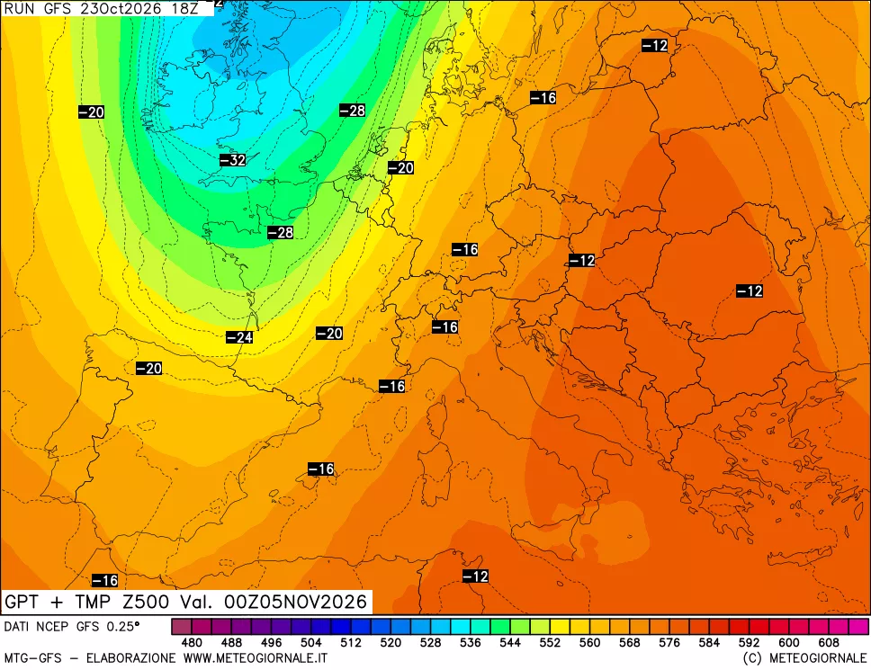 mappa 500 hPa GPT + Temp