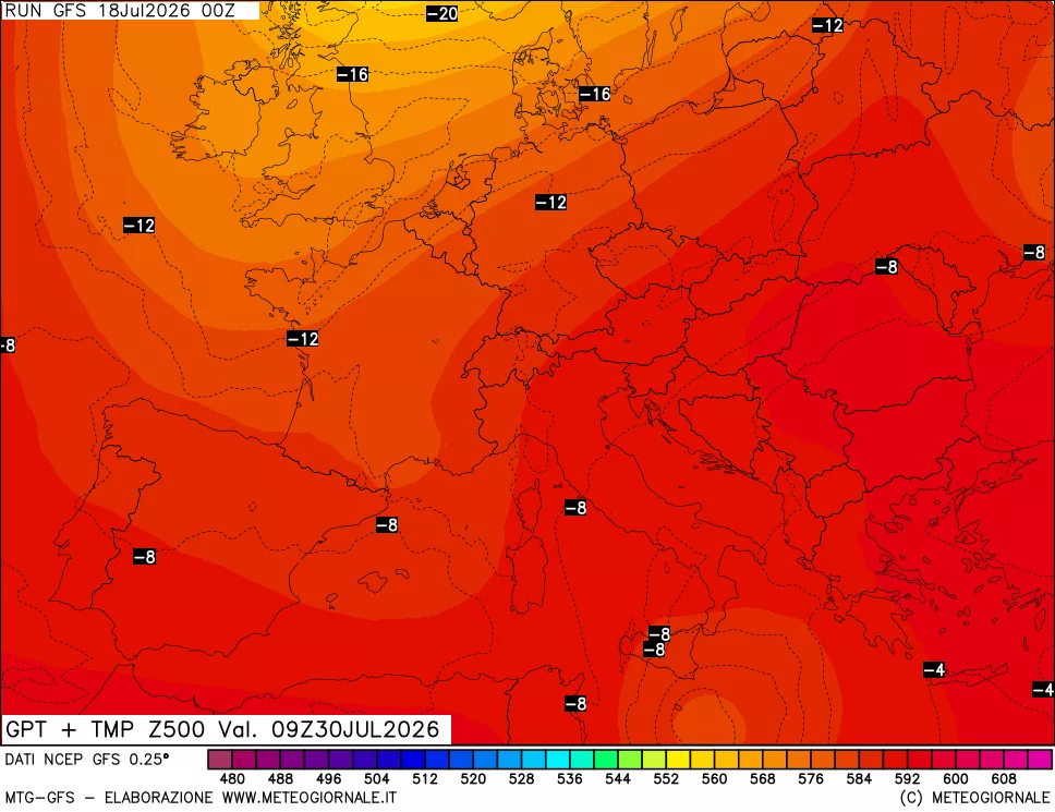 mappa 500 hPa GPT + Temp