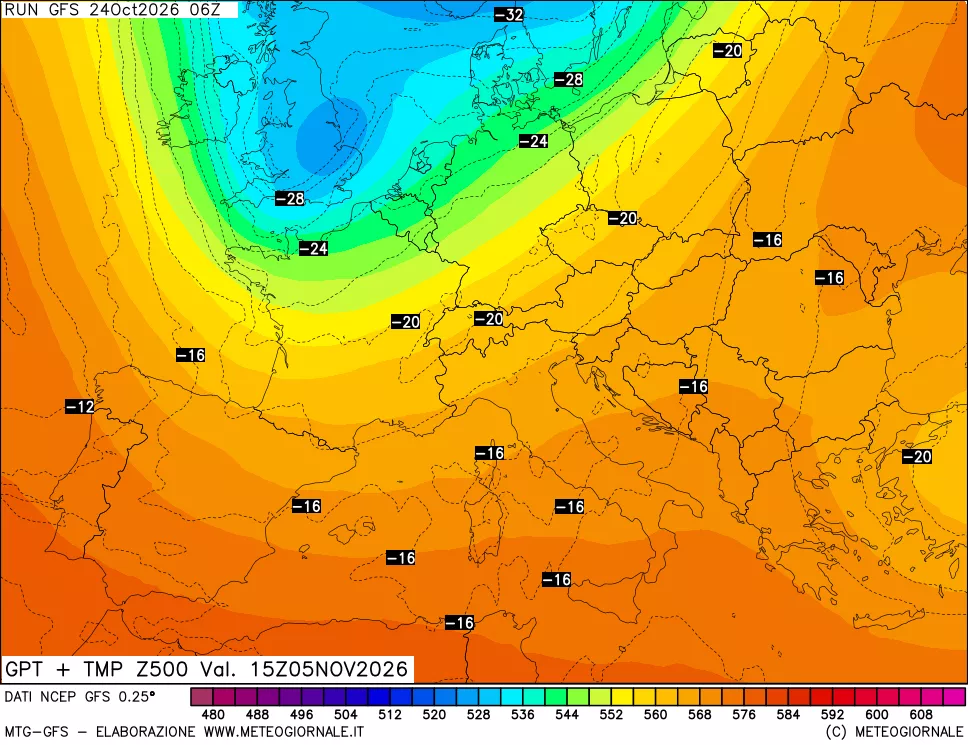 mappa 500 hPa GPT + Temp
