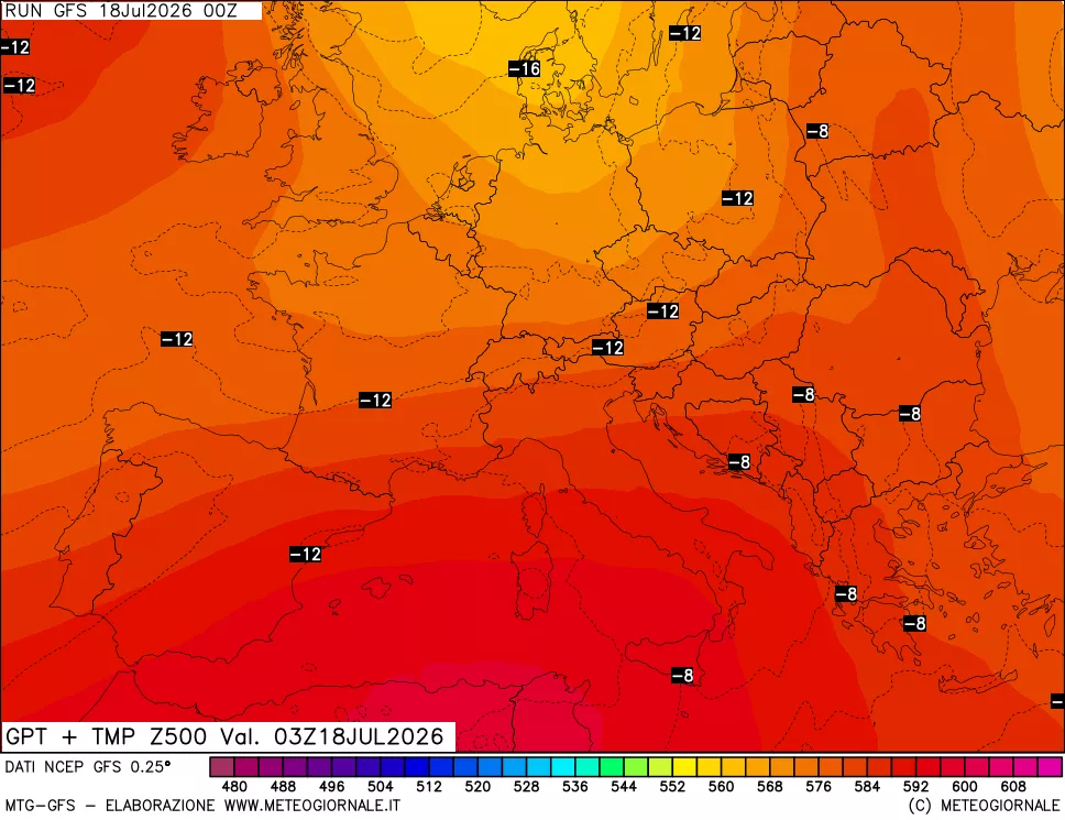 mappa 500 hPa GPT + Temp