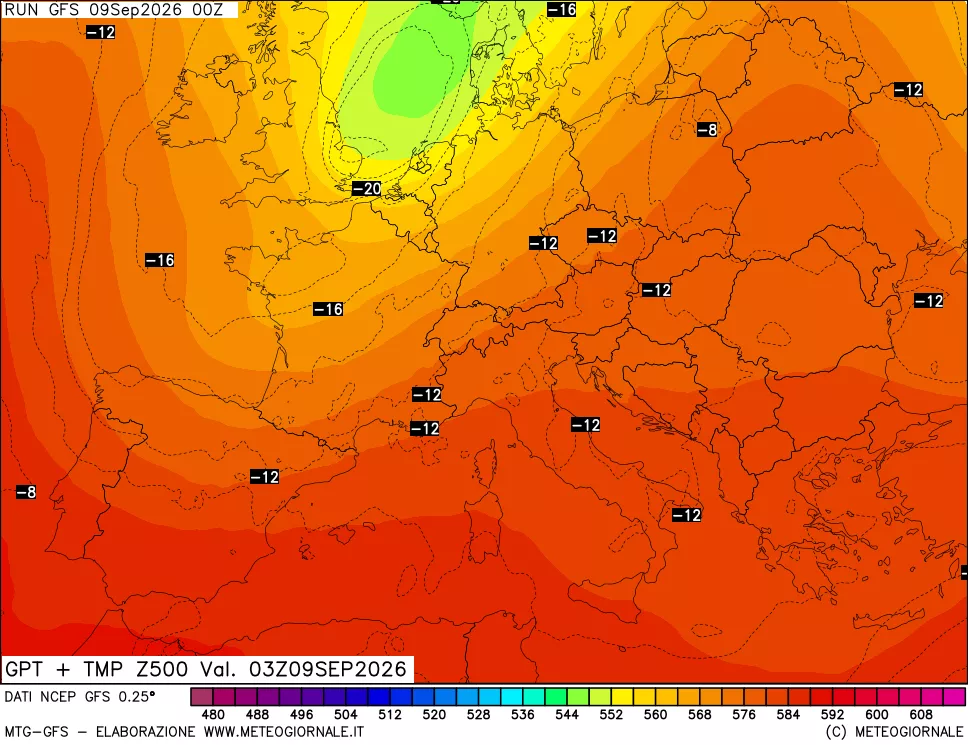 mappa 500 hPa GPT + Temp