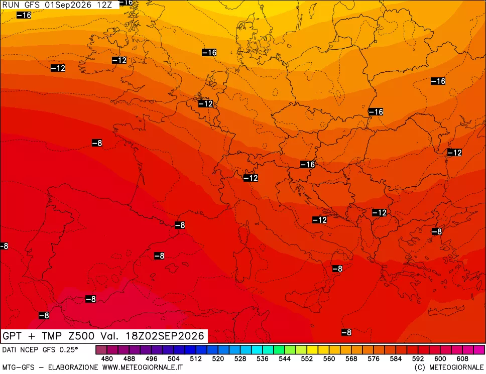 mappa 500 hPa GPT + Temp