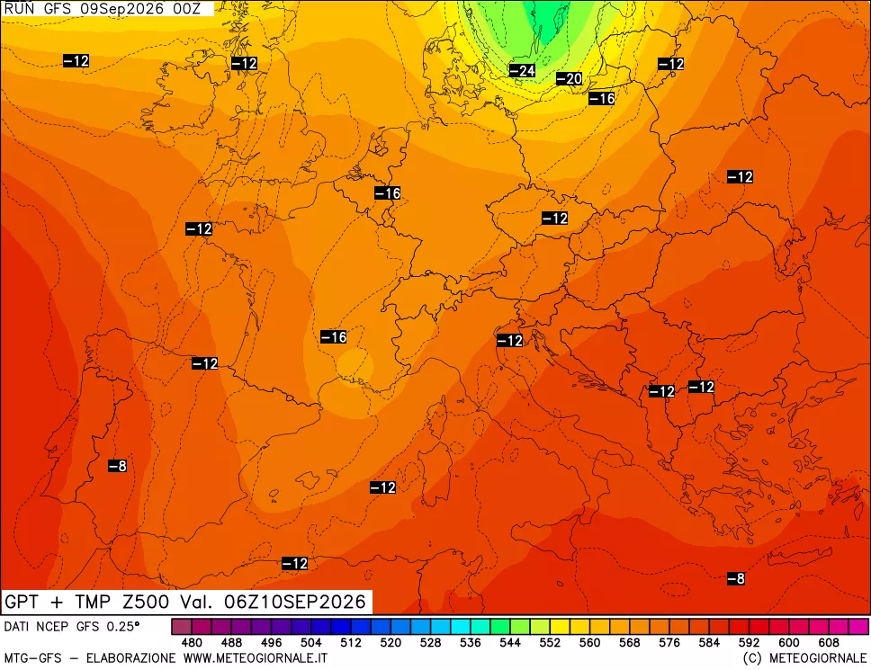 mappa 500 hPa GPT + Temp