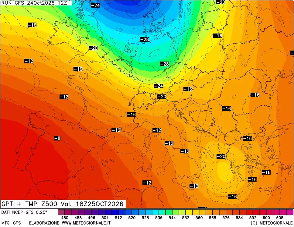 mappa 500 hPa GPT + Temp