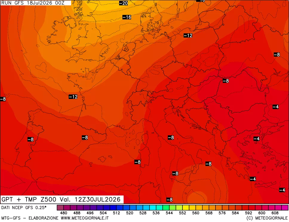 mappa 500 hPa GPT + Temp