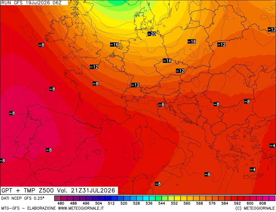 mappa 500 hPa GPT + Temp