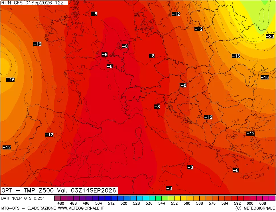 mappa 500 hPa GPT + Temp