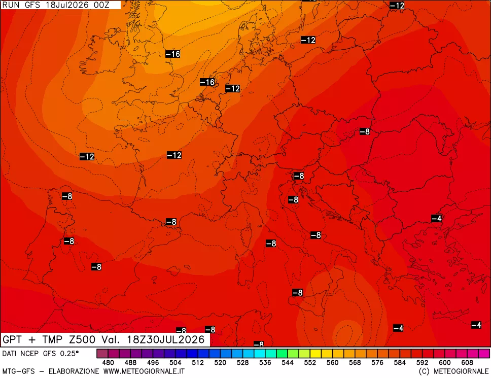 mappa 500 hPa GPT + Temp