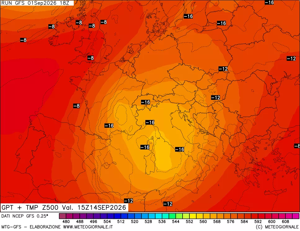 mappa 500 hPa GPT + Temp