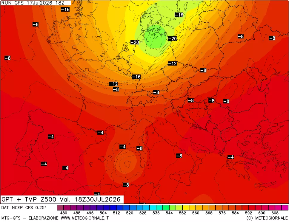 mappa 500 hPa GPT + Temp