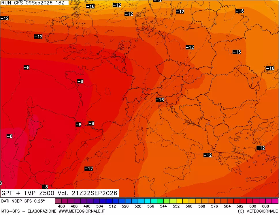mappa 500 hPa GPT + Temp