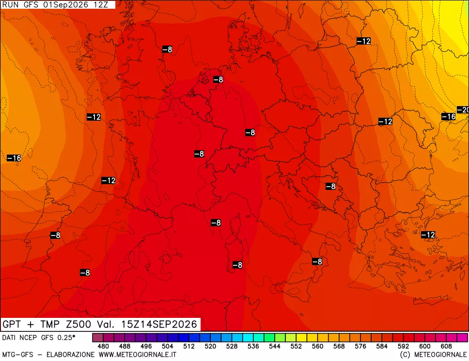 mappa 500 hPa GPT + Temp