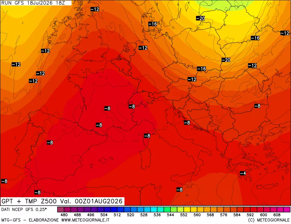 mappa 500 hPa GPT + Temp